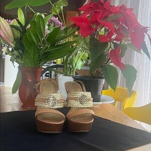 Coach Braided Platform Sandals in Cream and Brown